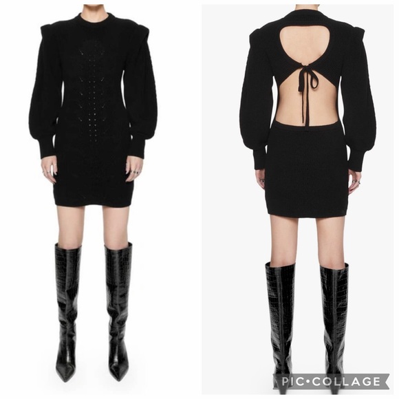 Rebecca Minkoff Dresses & Skirts - Rebecca Minkoff Black Knit Puff Sleeve Open‎ Back Mini Dress NWOT